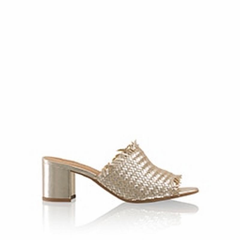 Russell & Bromley Libertymid Womens Weave Block Heel Mules Gold |LCJ7413MN|